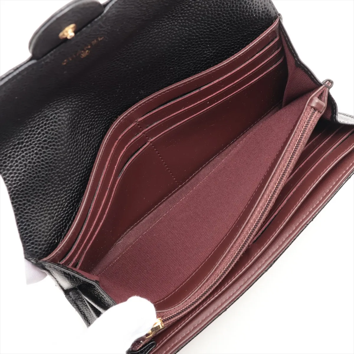 Matelassé Caviar Leather Long Wallet, Black with Gold Hardware, 25185071 — view 6
