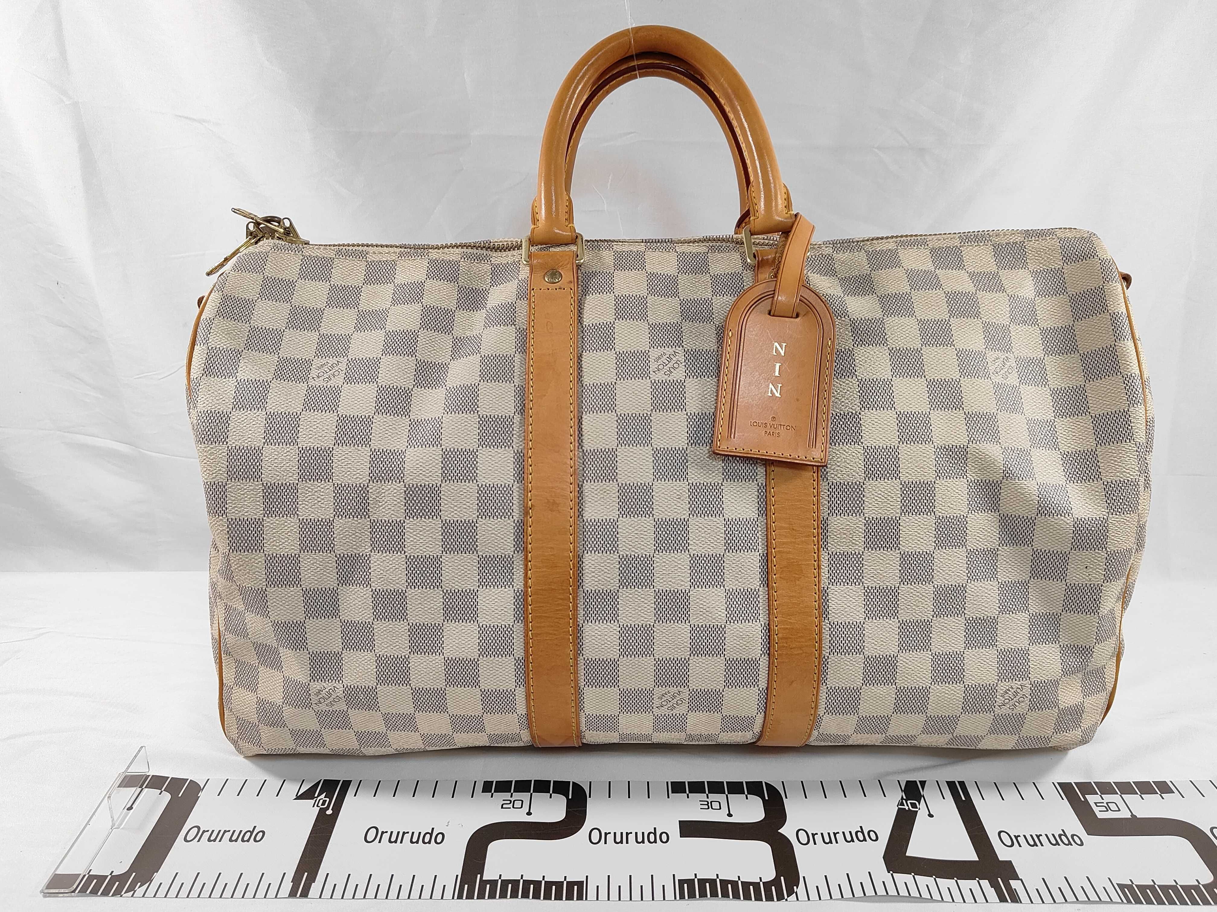 Damier Azur ID- Keepall 45 Canvas White Handbag GHW DU3103 Boston Bag — view 2