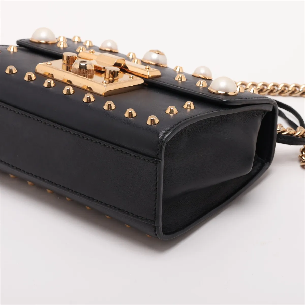 Padlock 432182 Leather Chain Shoulder Bag, Black — view 3