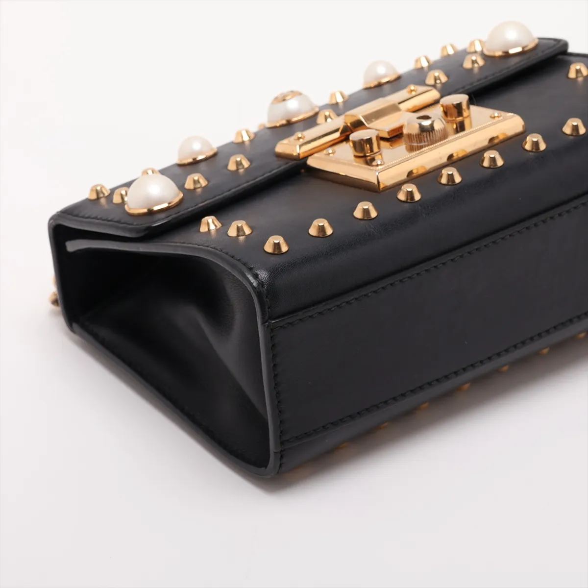 Padlock 432182 Leather Chain Shoulder Bag, Black — view 4