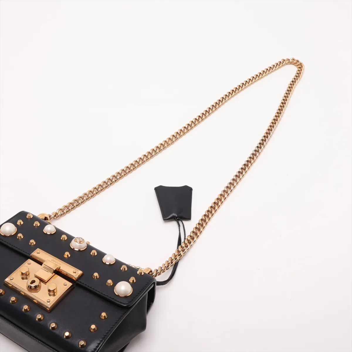 Padlock 432182 Leather Chain Shoulder Bag, Black — view 5