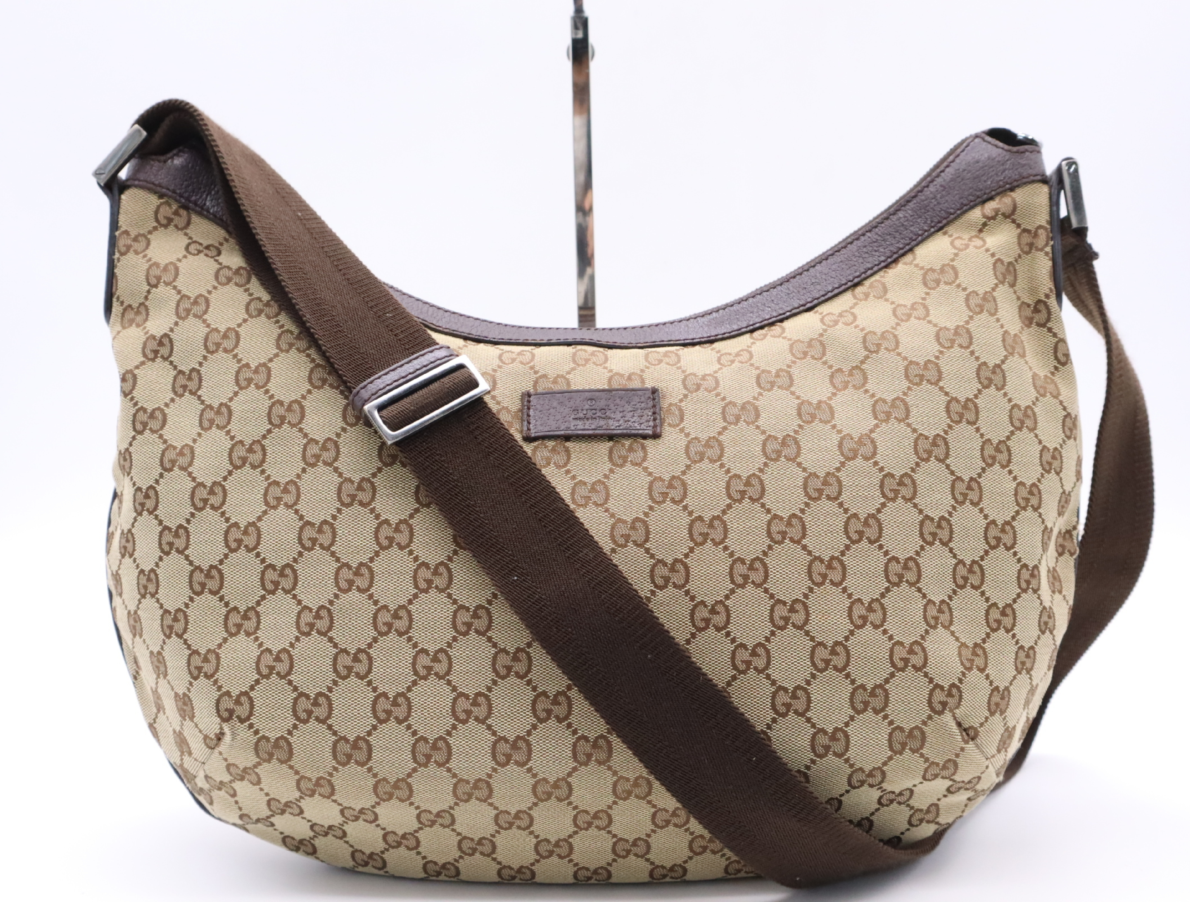 189752 Canvas x Leather GG Canvas Tote Bag Brown Silver Hardware Tote Bag