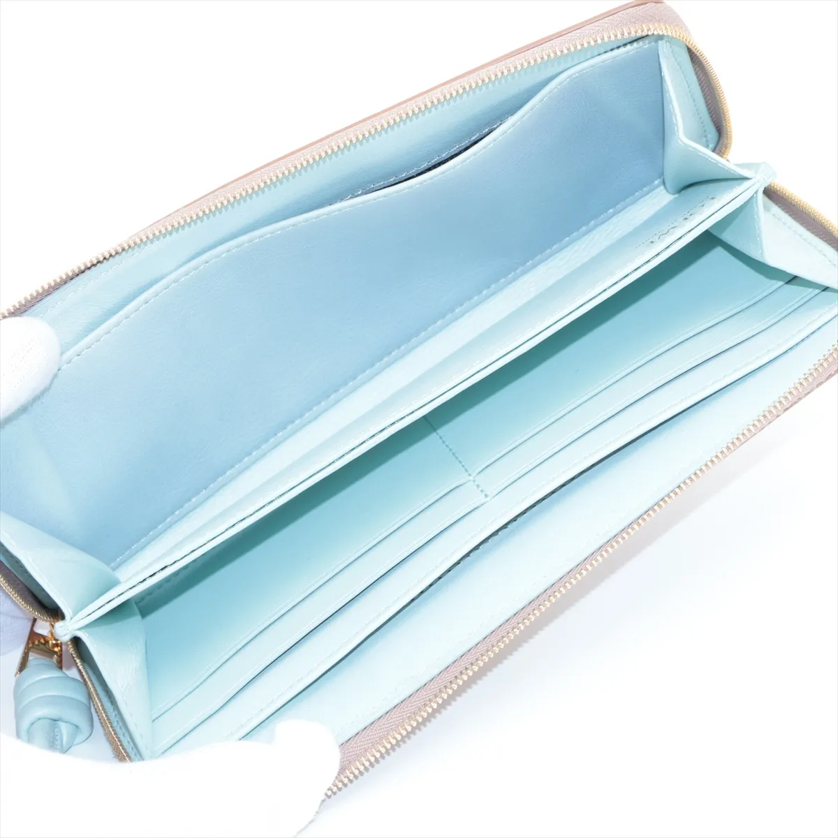 Knot Leather Round Zip Wallet Beige x Blue — view 3