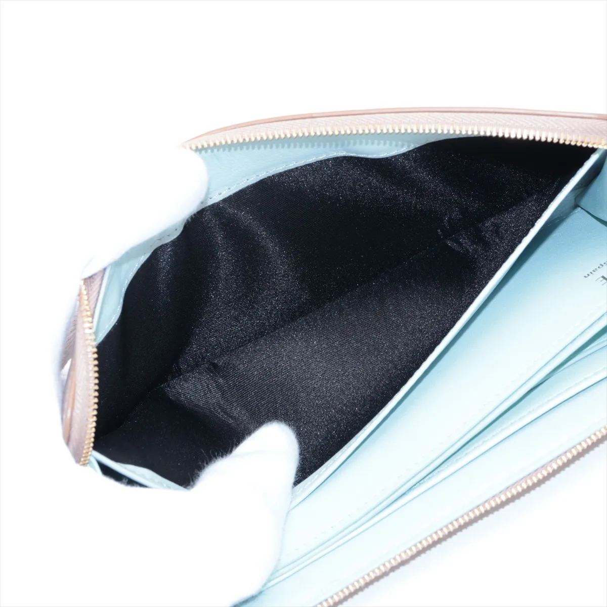 Knot Leather Round Zip Wallet Beige x Blue — view 4