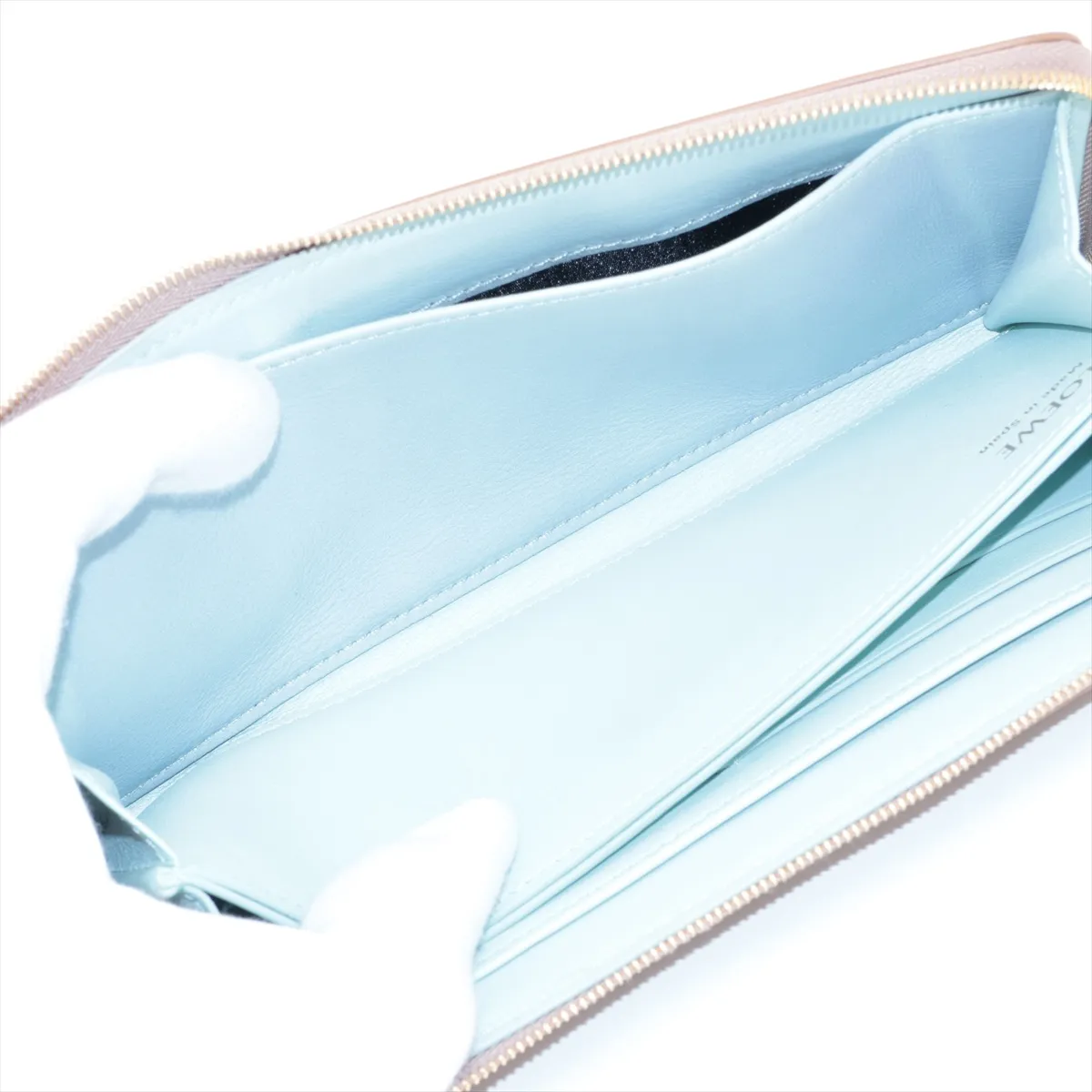 Knot Leather Round Zip Wallet Beige x Blue — view 5