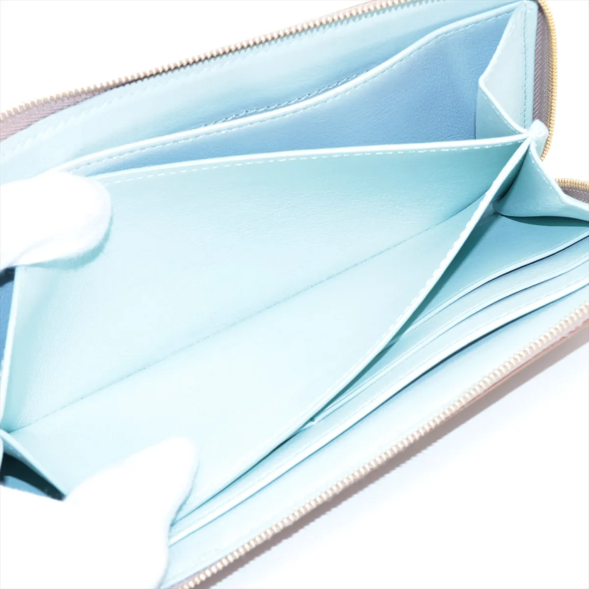 Knot Leather Round Zip Wallet Beige x Blue — view 6