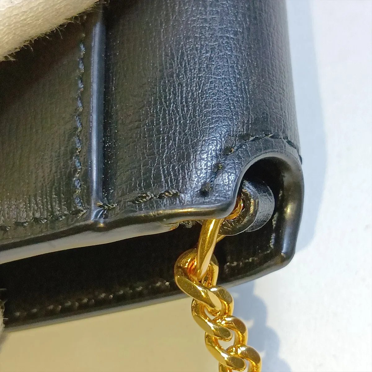Cassandra Leather Chain Shoulder Bag, Black — view 12