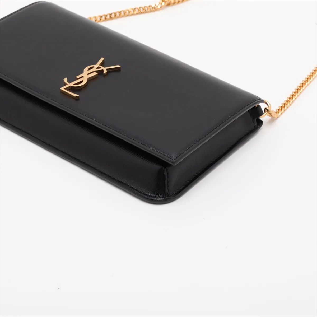 Cassandra Leather Chain Shoulder Bag, Black — view 3