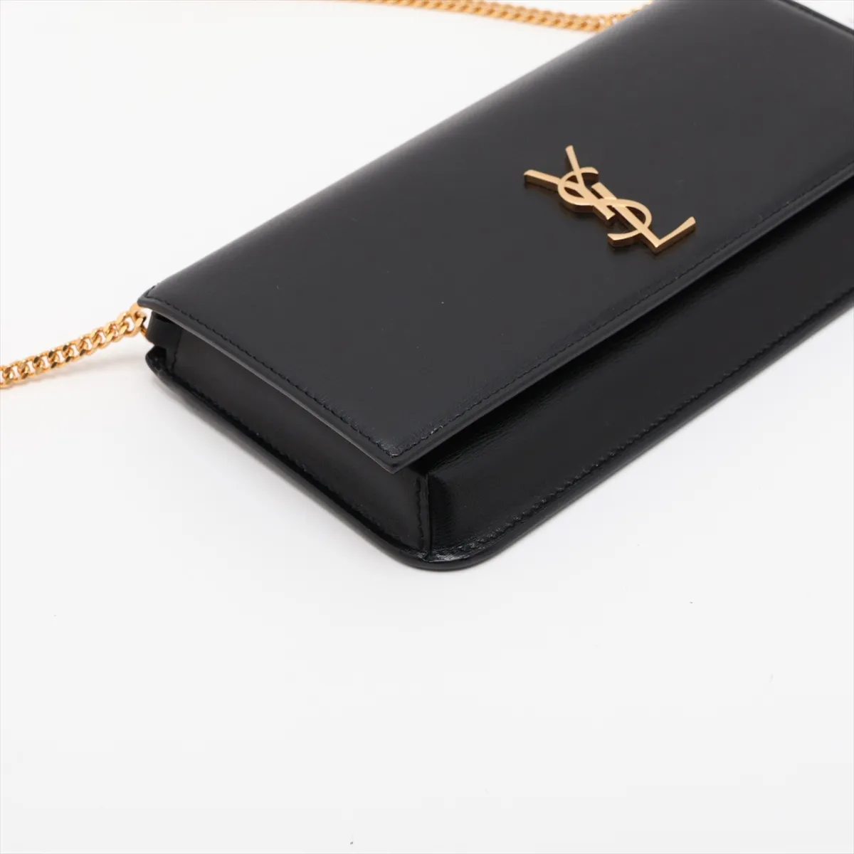 Cassandra Leather Chain Shoulder Bag, Black — view 4