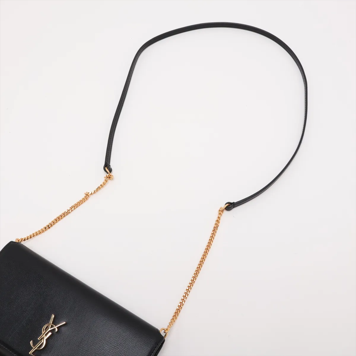 Cassandra Leather Chain Shoulder Bag, Black — view 5
