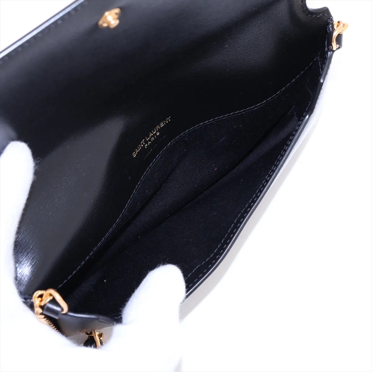 Cassandra Leather Chain Shoulder Bag, Black — view 6
