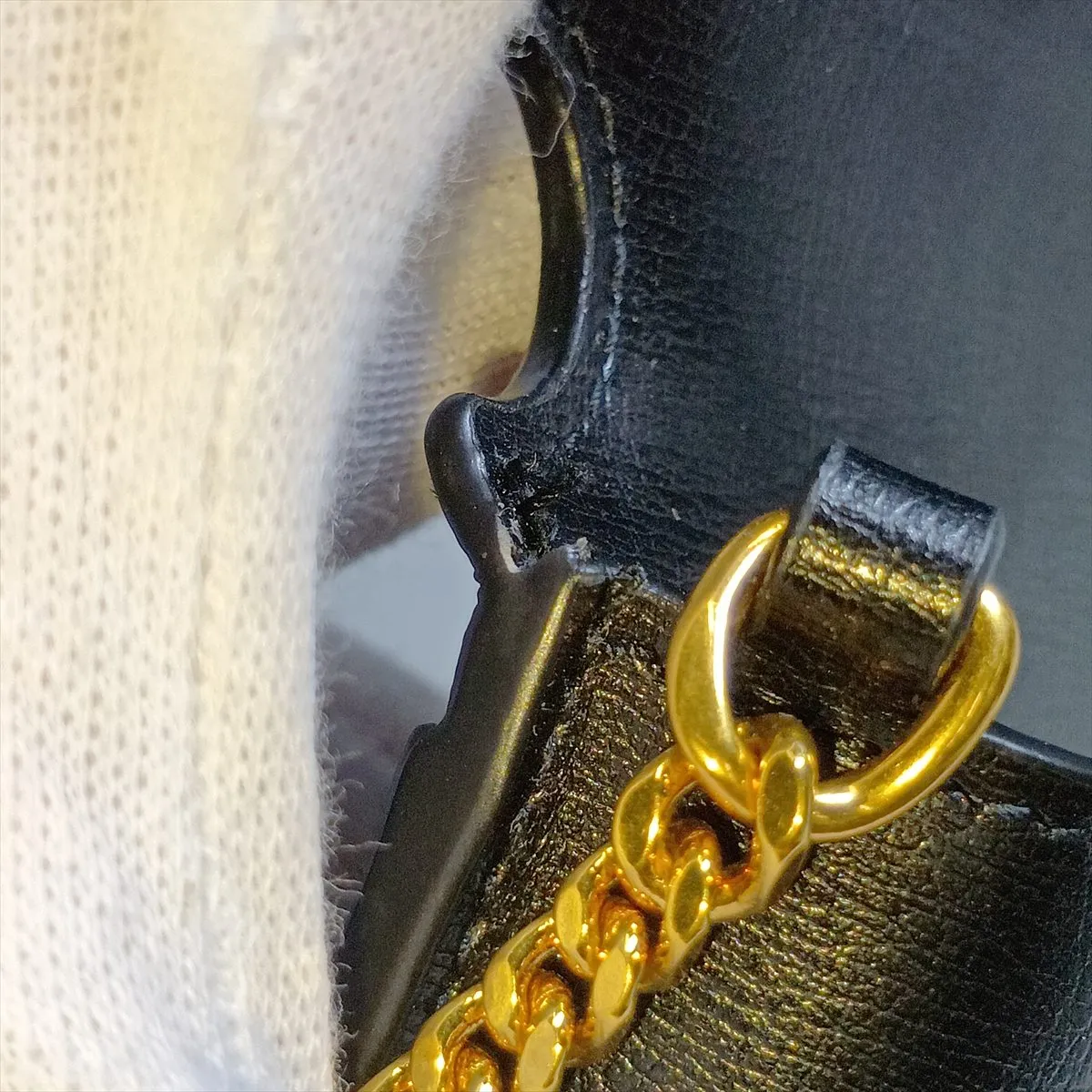 Cassandra Leather Chain Shoulder Bag, Black — view 10