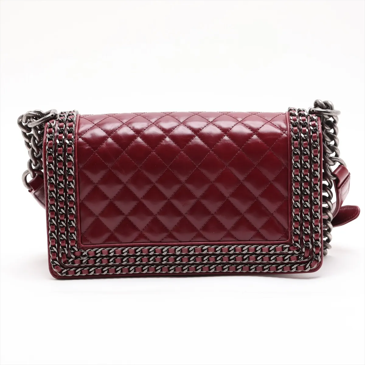 Boy Chanel 25 Vintage Calfskin Chain Shoulder Bag, Bordeaux, Gunmetal Hardware, 23287162, Serial Number 23-series, A67086 — view 2