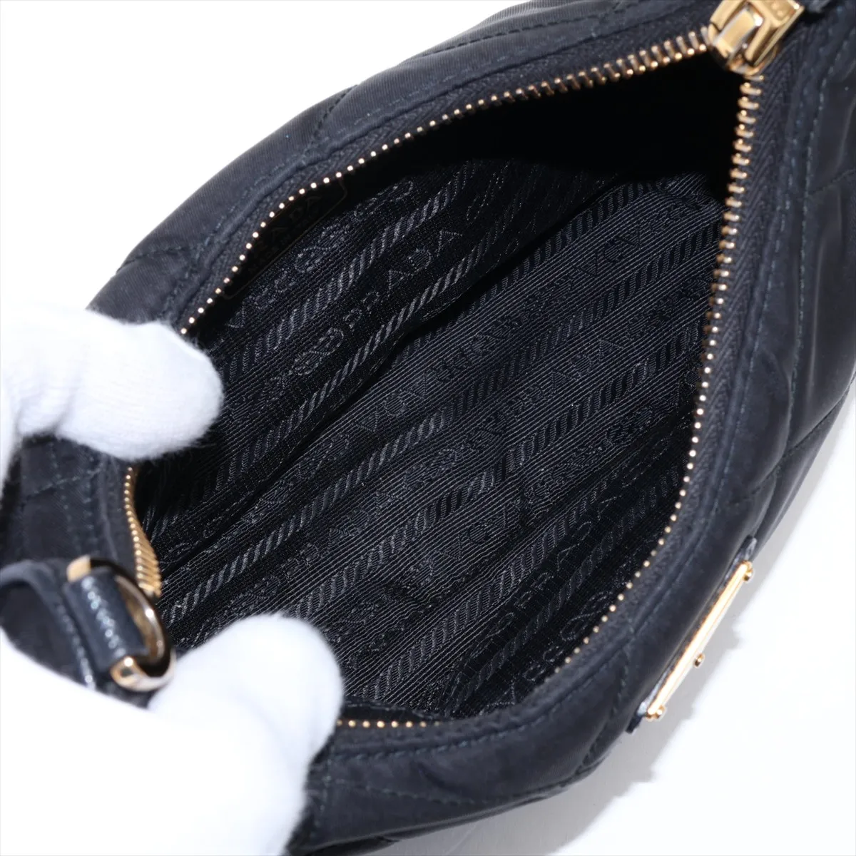 Tessuto Inpunto Nylon x Leather 2-Way Shoulder Bag, Black — view 6