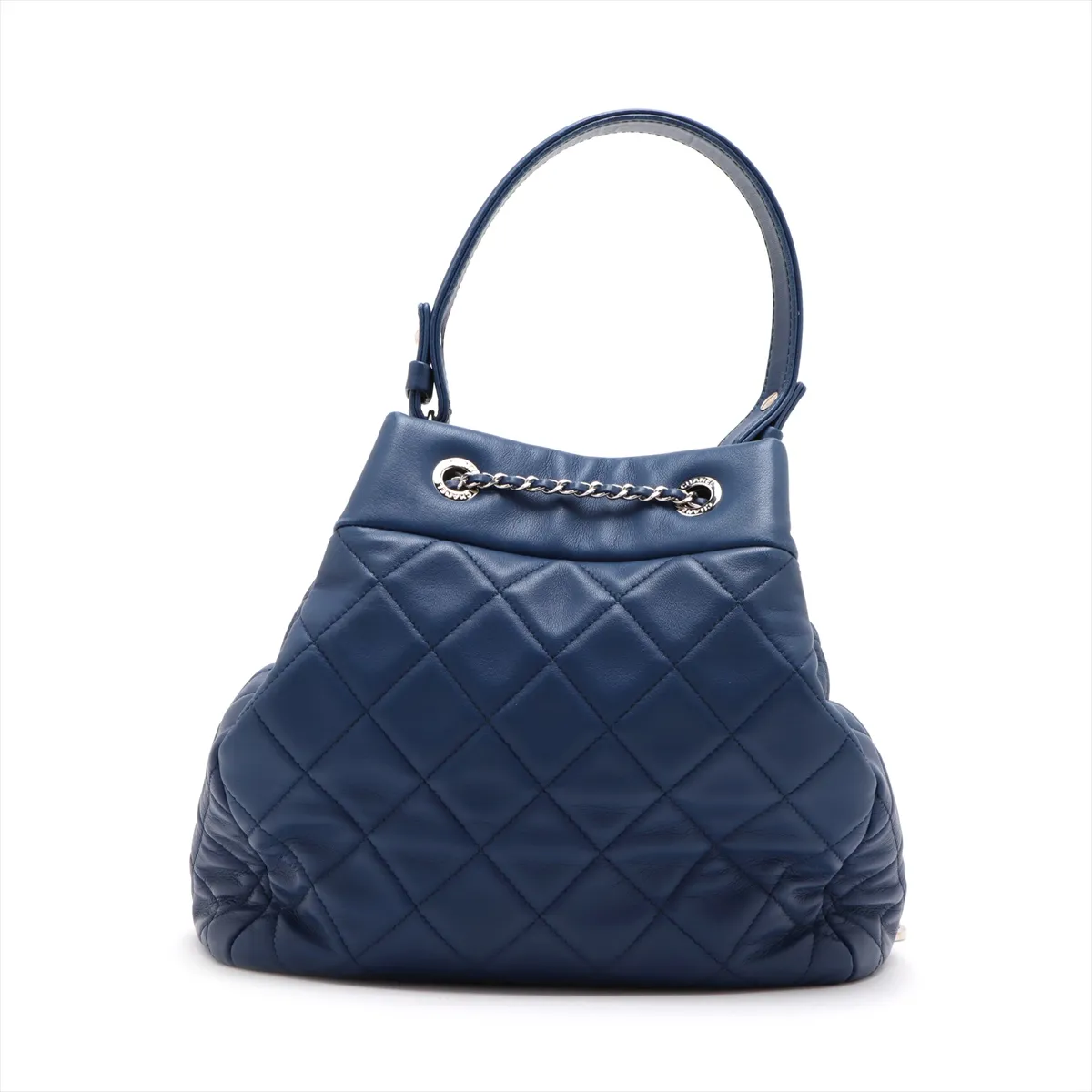 Matelasse Lambskin Chain Shoulder Bag Drawstring Blue Silver Hardware 25125420 25th Series — view 2