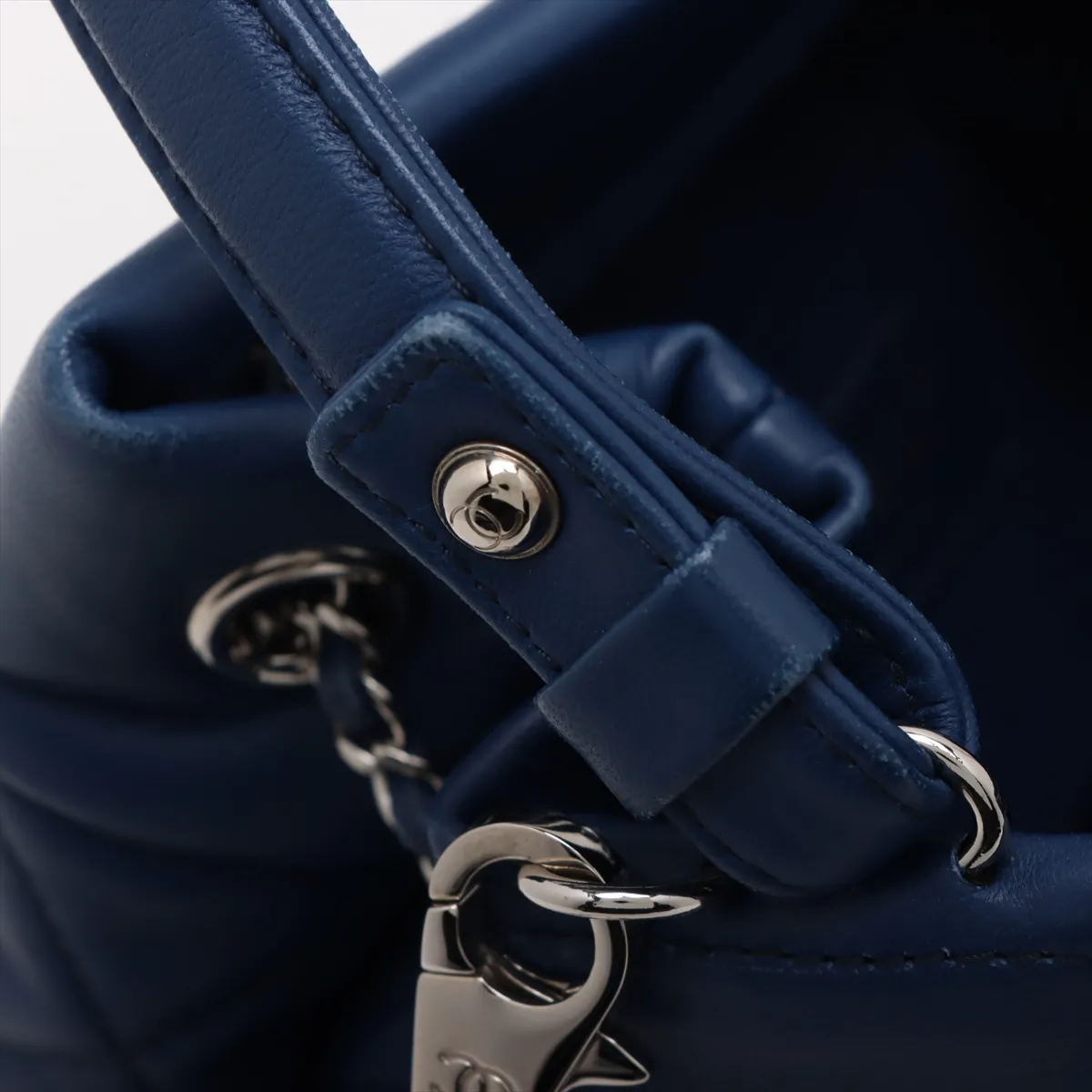 Matelasse Lambskin Chain Shoulder Bag Drawstring Blue Silver Hardware 25125420 25th Series — view 11