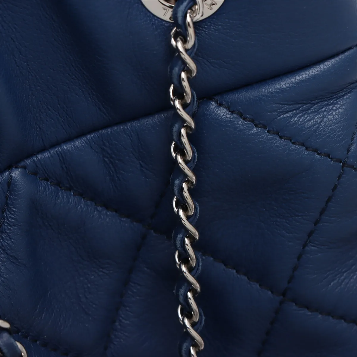 Matelasse Lambskin Chain Shoulder Bag Drawstring Blue Silver Hardware 25125420 25th Series — view 12