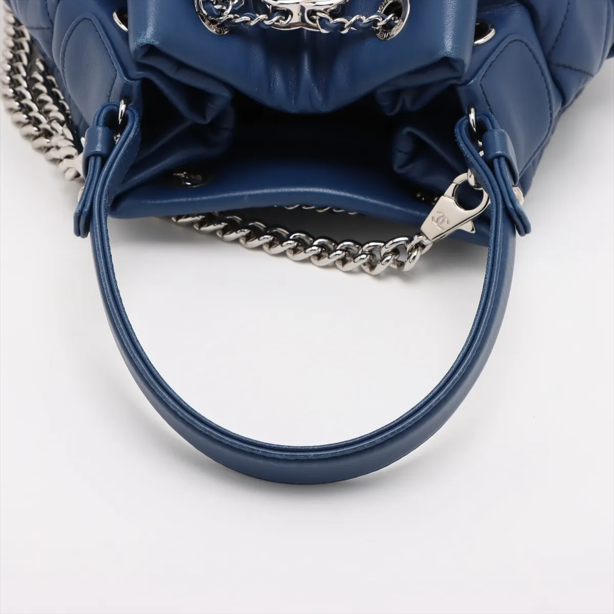 Matelasse Lambskin Chain Shoulder Bag Drawstring Blue Silver Hardware 25125420 25th Series — view 5