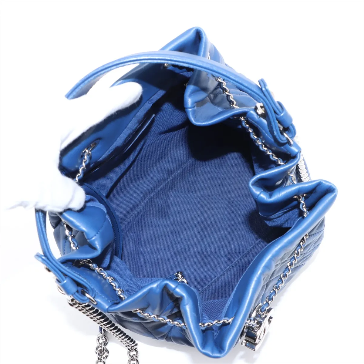 Matelasse Lambskin Chain Shoulder Bag Drawstring Blue Silver Hardware 25125420 25th Series — view 8