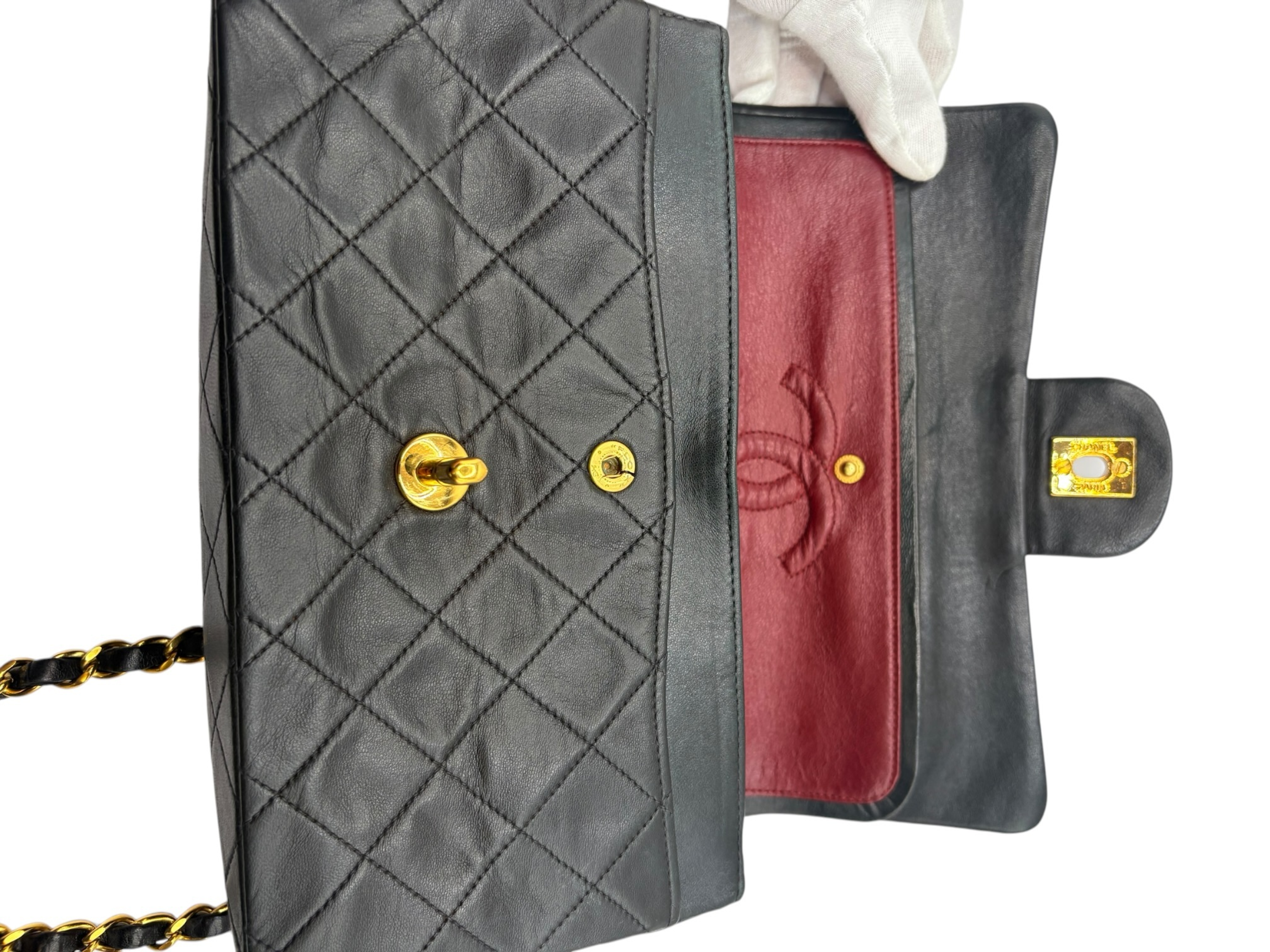 Matelassé 23 Lambskin Double Flap Double Chain Bag, Black with Gold Hardware, 2966727 (Serial Number 2, A01113), Shoulder Bag — view 10