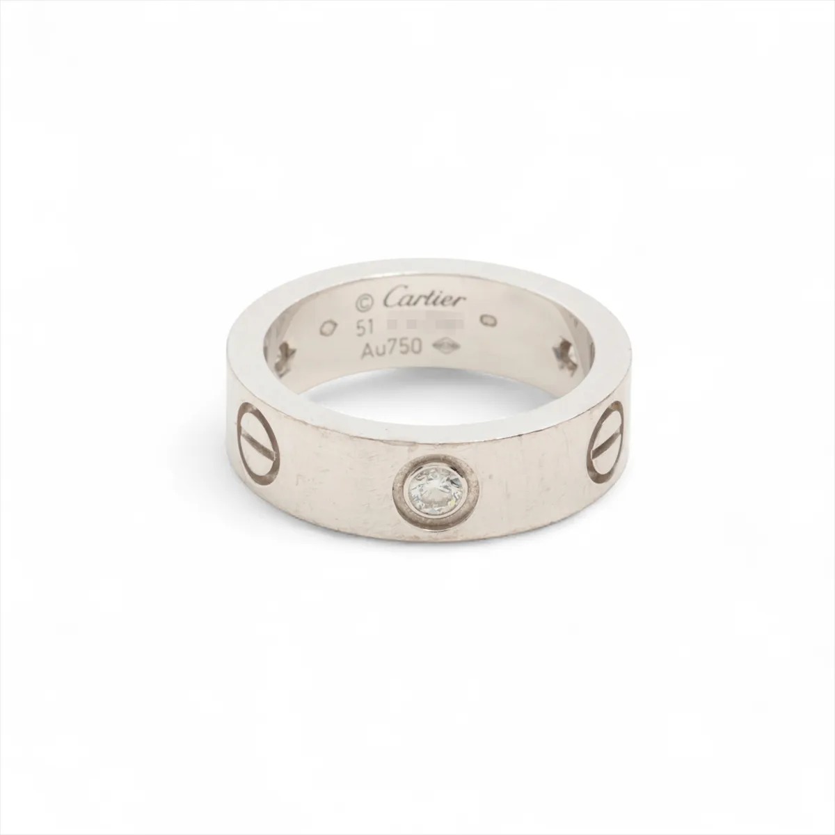 Love Half Diamond Ring, 750 (WG), 8.9g, Size 51, FYZ151, dents.