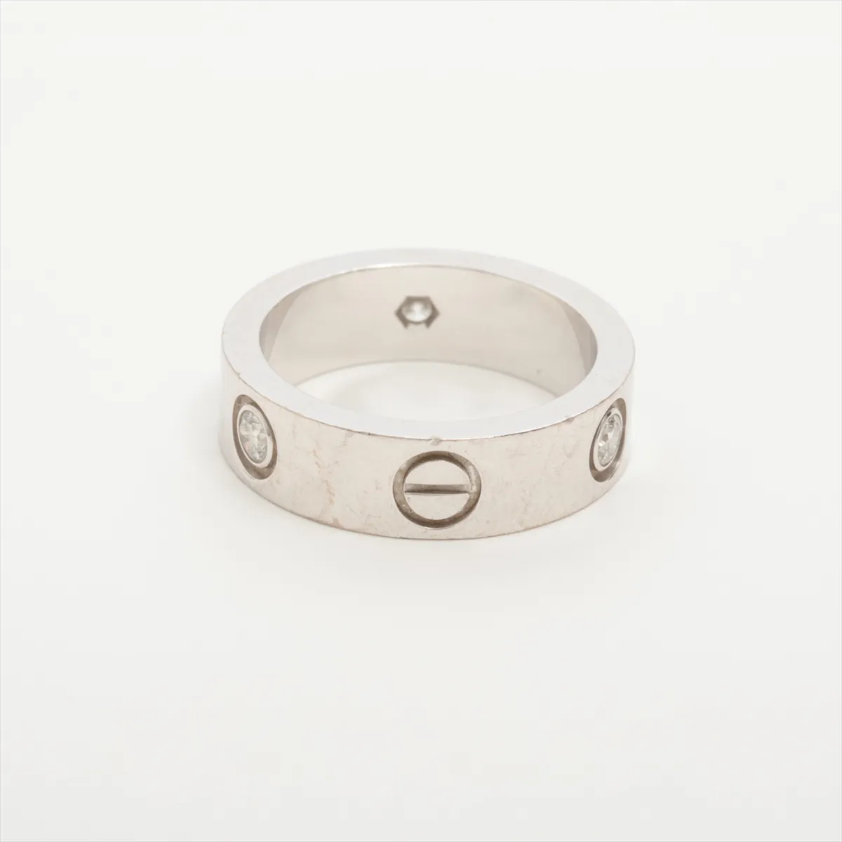 Love Half Diamond Ring, 750 (WG), 8.9g, Size 51, FYZ151, dents. — view 2