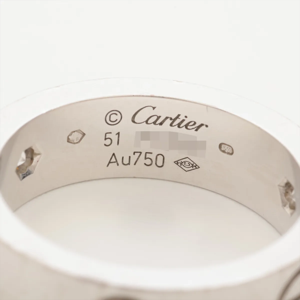 Love Half Diamond Ring, 750 (WG), 8.9g, Size 51, FYZ151, dents. — view 3