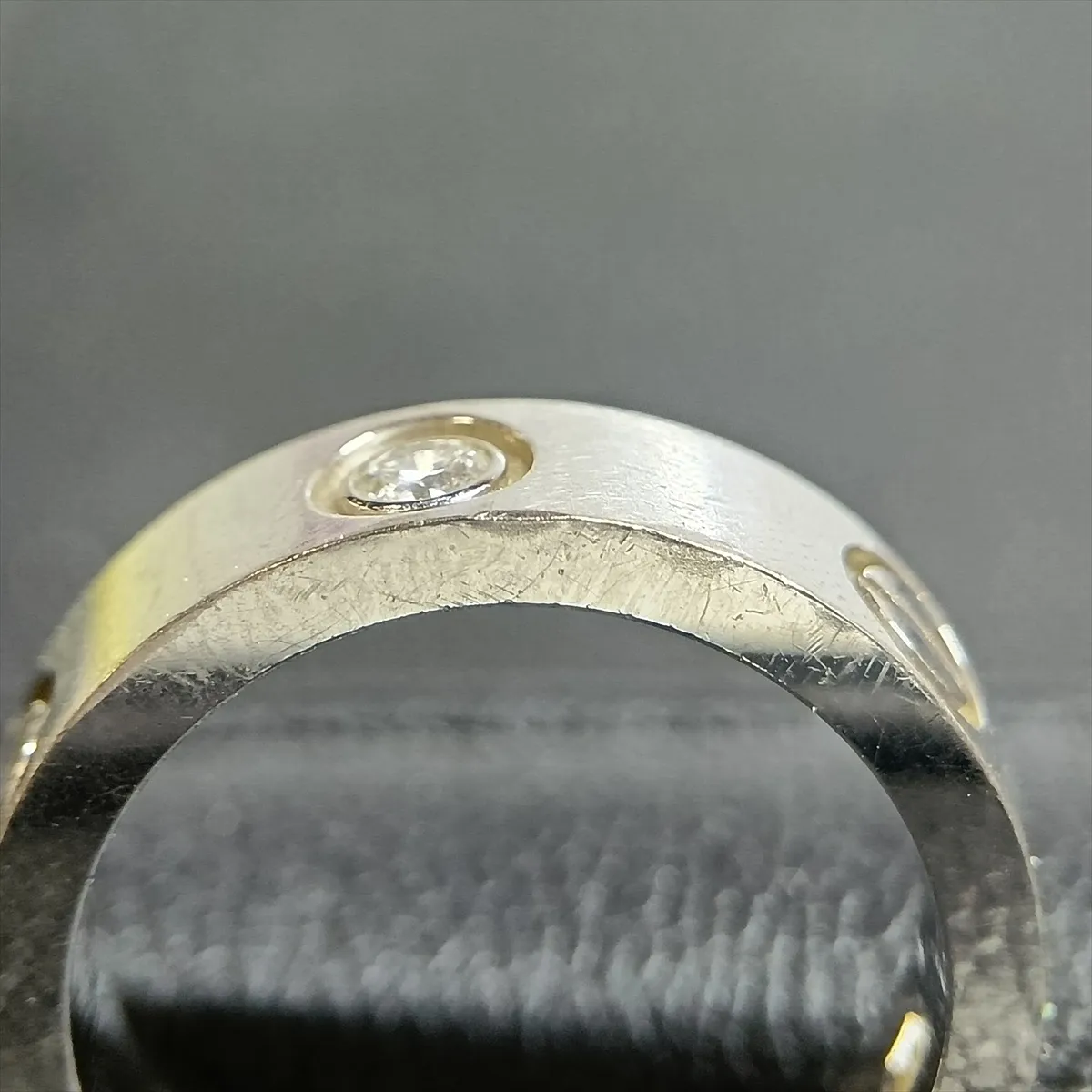 Love Half Diamond Ring, 750 (WG), 8.9g, Size 51, FYZ151, dents. — view 6