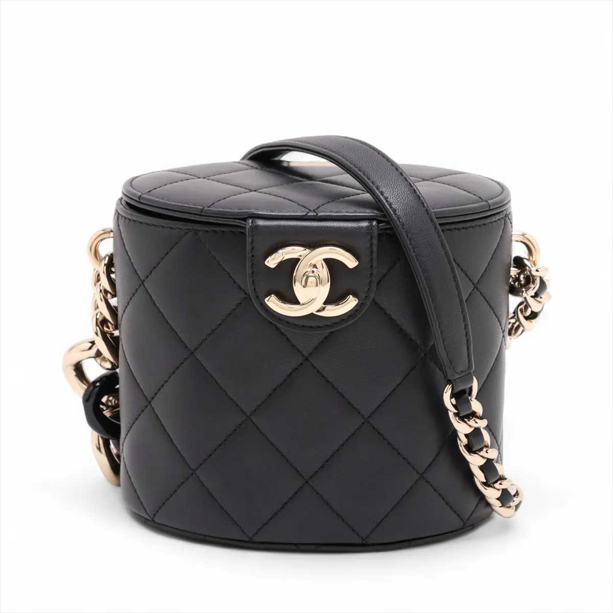 Matelassé Lambskin Chain Shoulder Bag, Black with Gold Hardware, 29238236, Serial Number 29