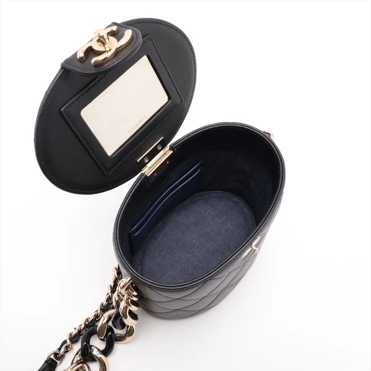 Matelassé Lambskin Chain Shoulder Bag, Black with Gold Hardware, 29238236, Serial Number 29 — view 6