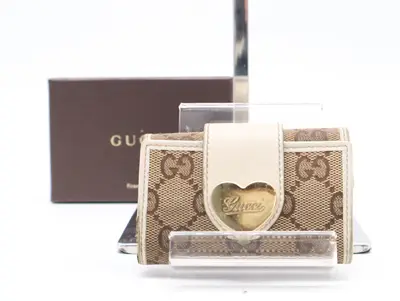 20355 Canvas x Leather GG Canvas Lovely Heart Key Case Beige Gold Hardware with Box Key Case/Keychain
