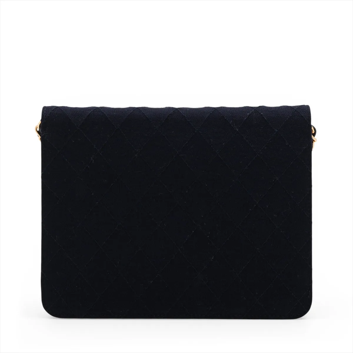 Matelassé Cotton Chain Shoulder Bag, Push-Lock Closure, Navy, Gold Hardware — view 2