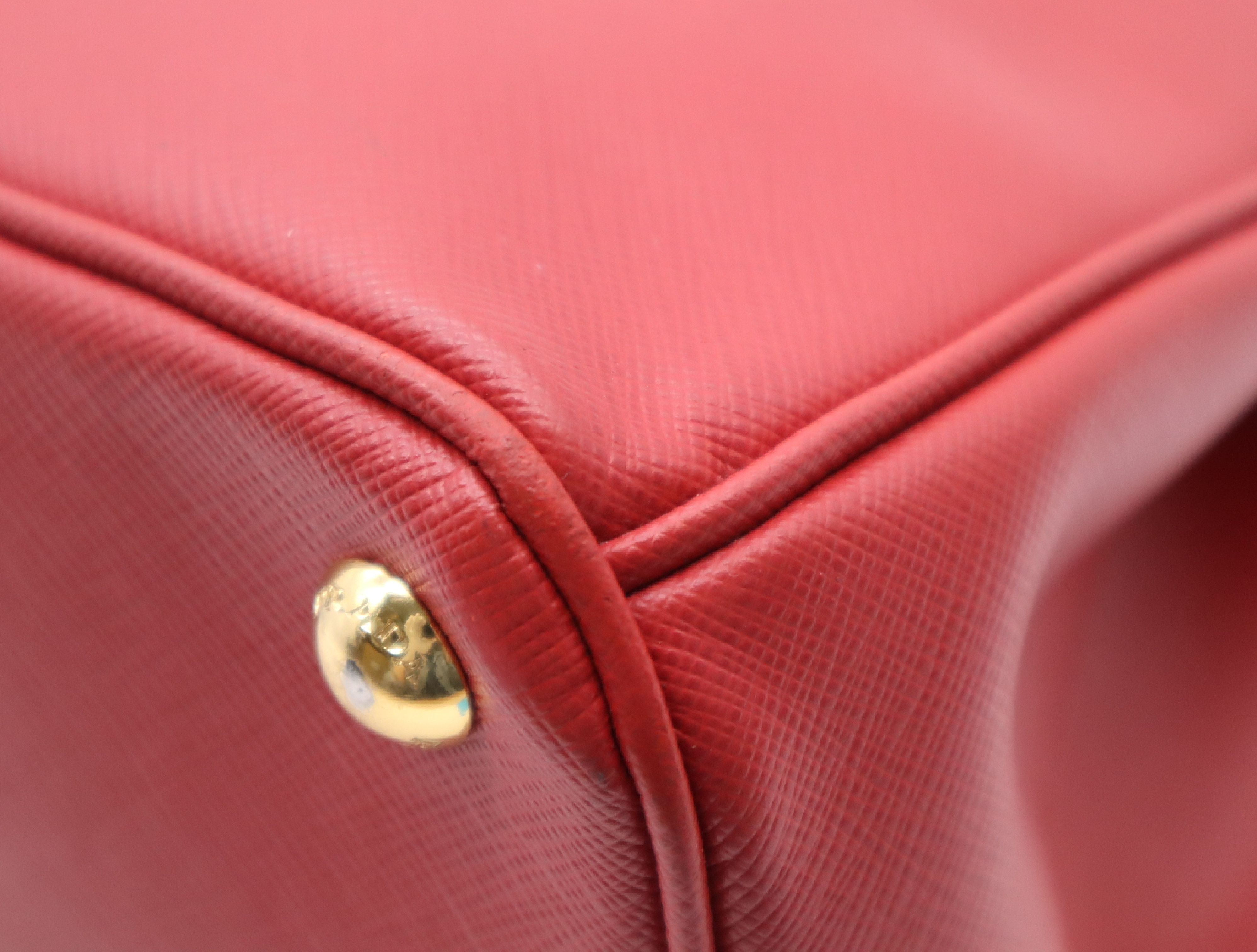 Leather Galleria Handbag, Red, Gold Hardware, with Shoulder Strap and Charm. — view 7