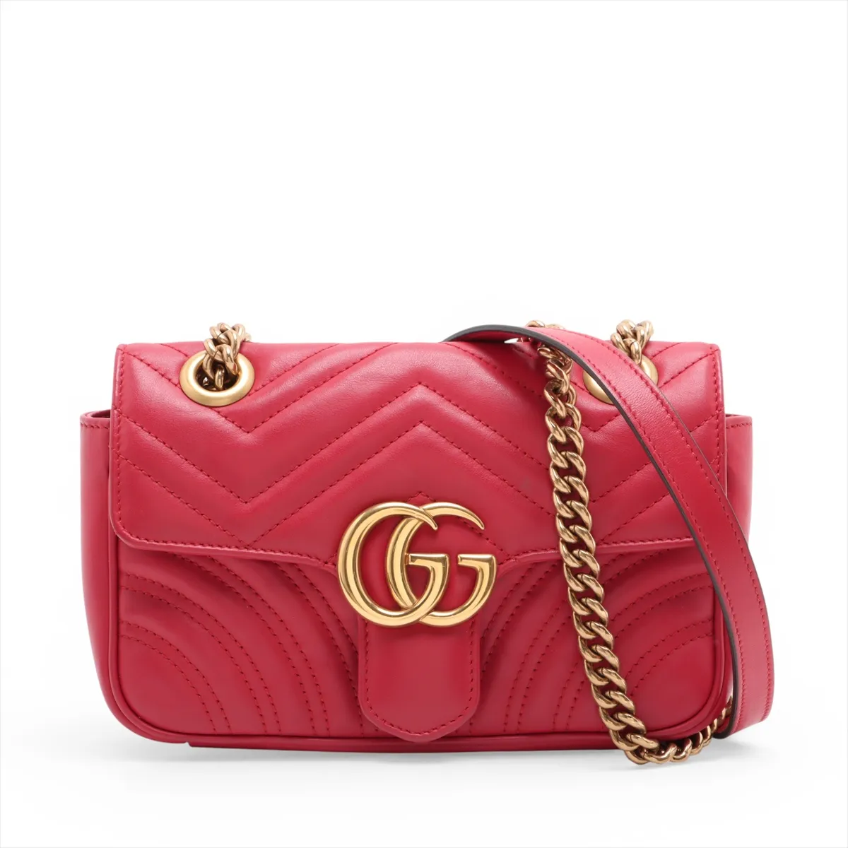 GG Marmont Leather Chain Shoulder Bag, Red, 446744