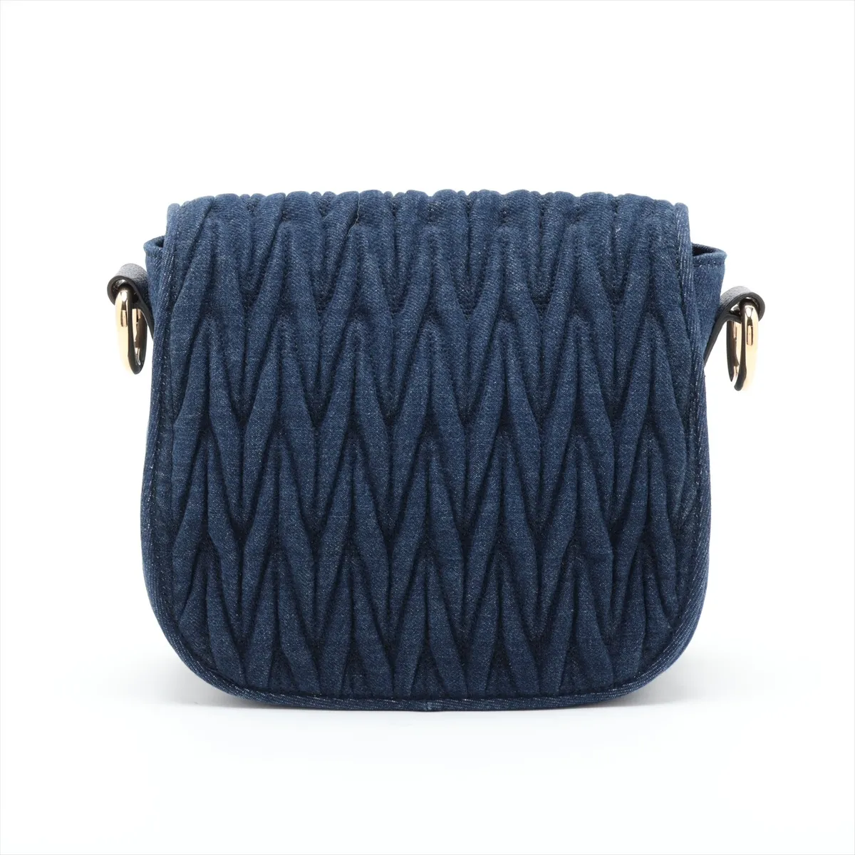 Matelassé Denim x Leather Shoulder Bag, Navy — view 2