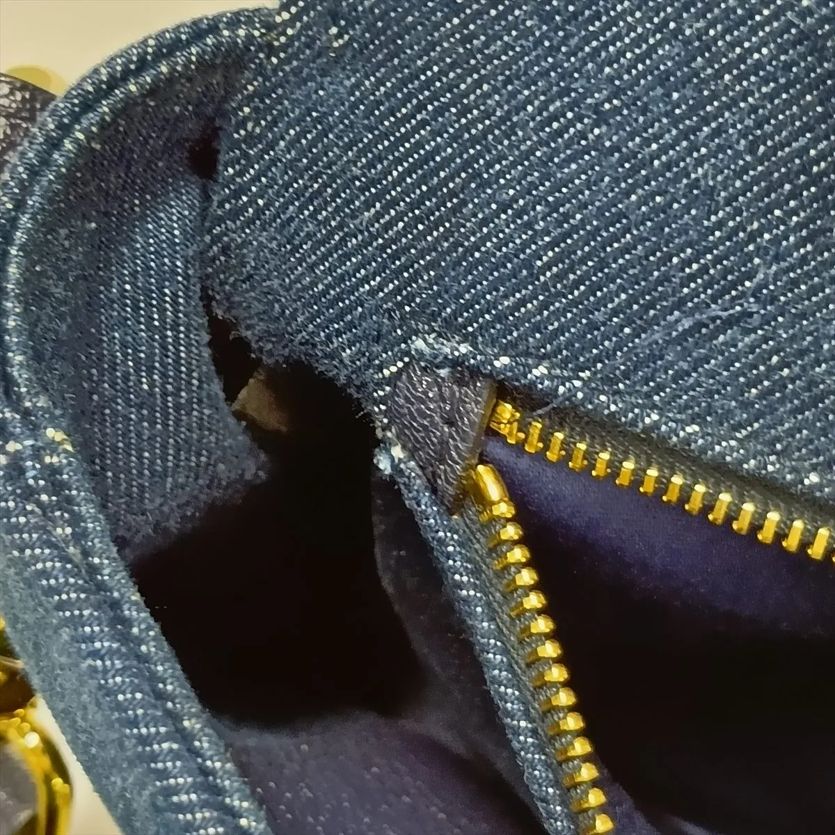 Matelassé Denim x Leather Shoulder Bag, Navy — view 12