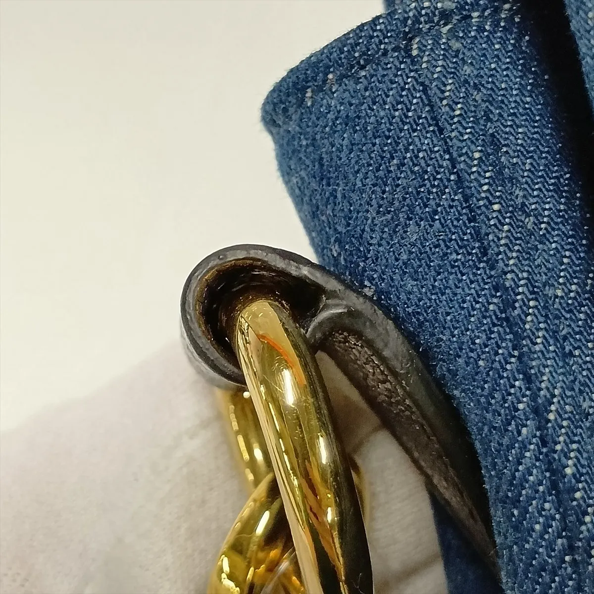 Matelassé Denim x Leather Shoulder Bag, Navy — view 13