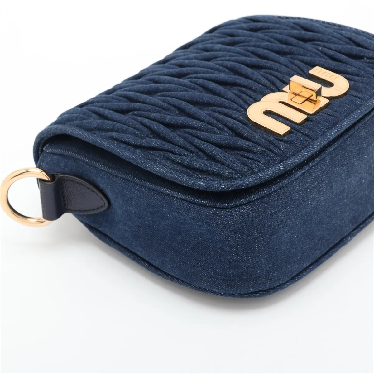 Matelassé Denim x Leather Shoulder Bag, Navy — view 4