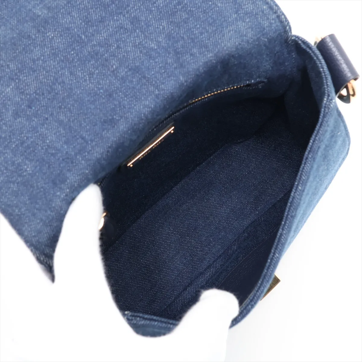 Matelassé Denim x Leather Shoulder Bag, Navy — view 6