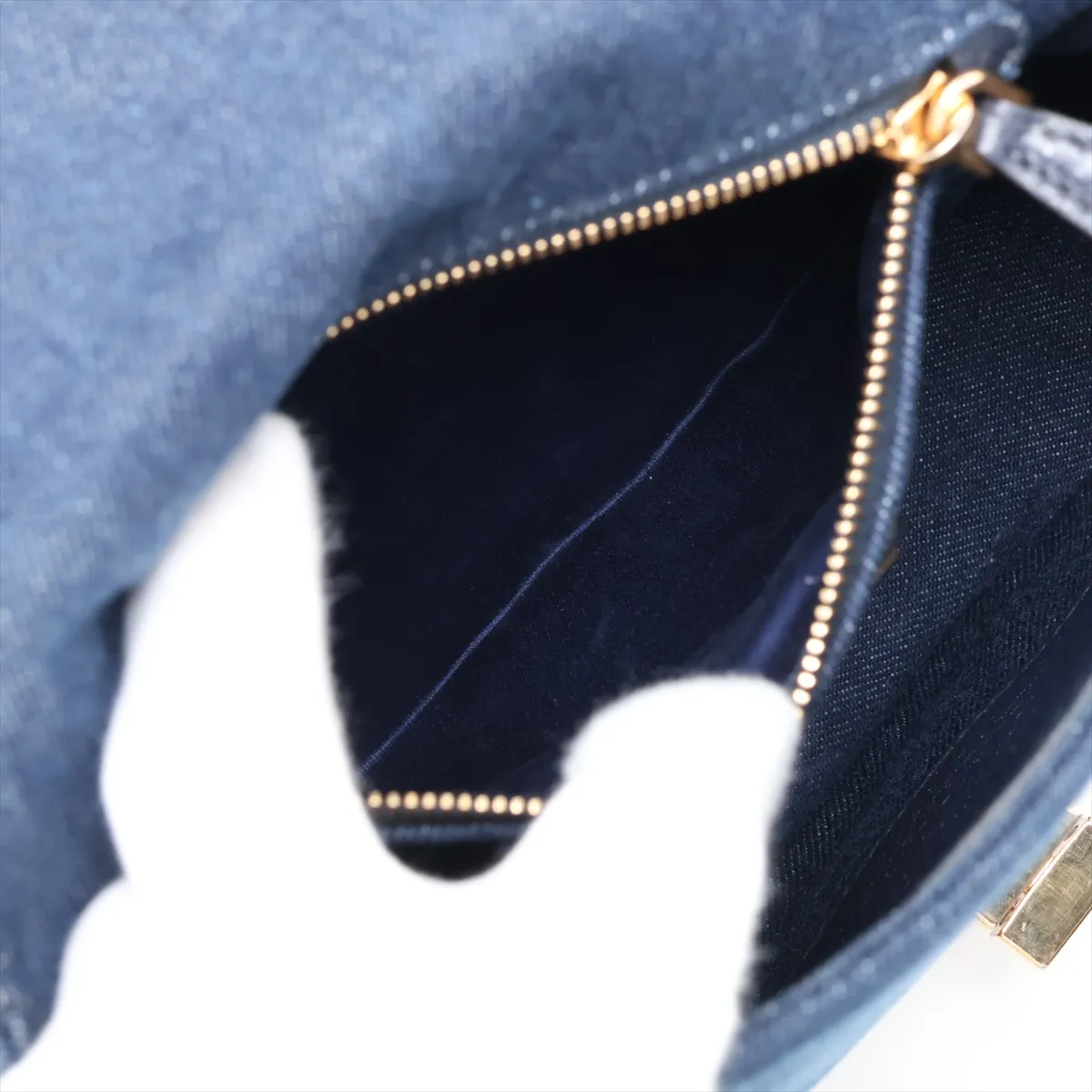 Matelassé Denim x Leather Shoulder Bag, Navy — view 7