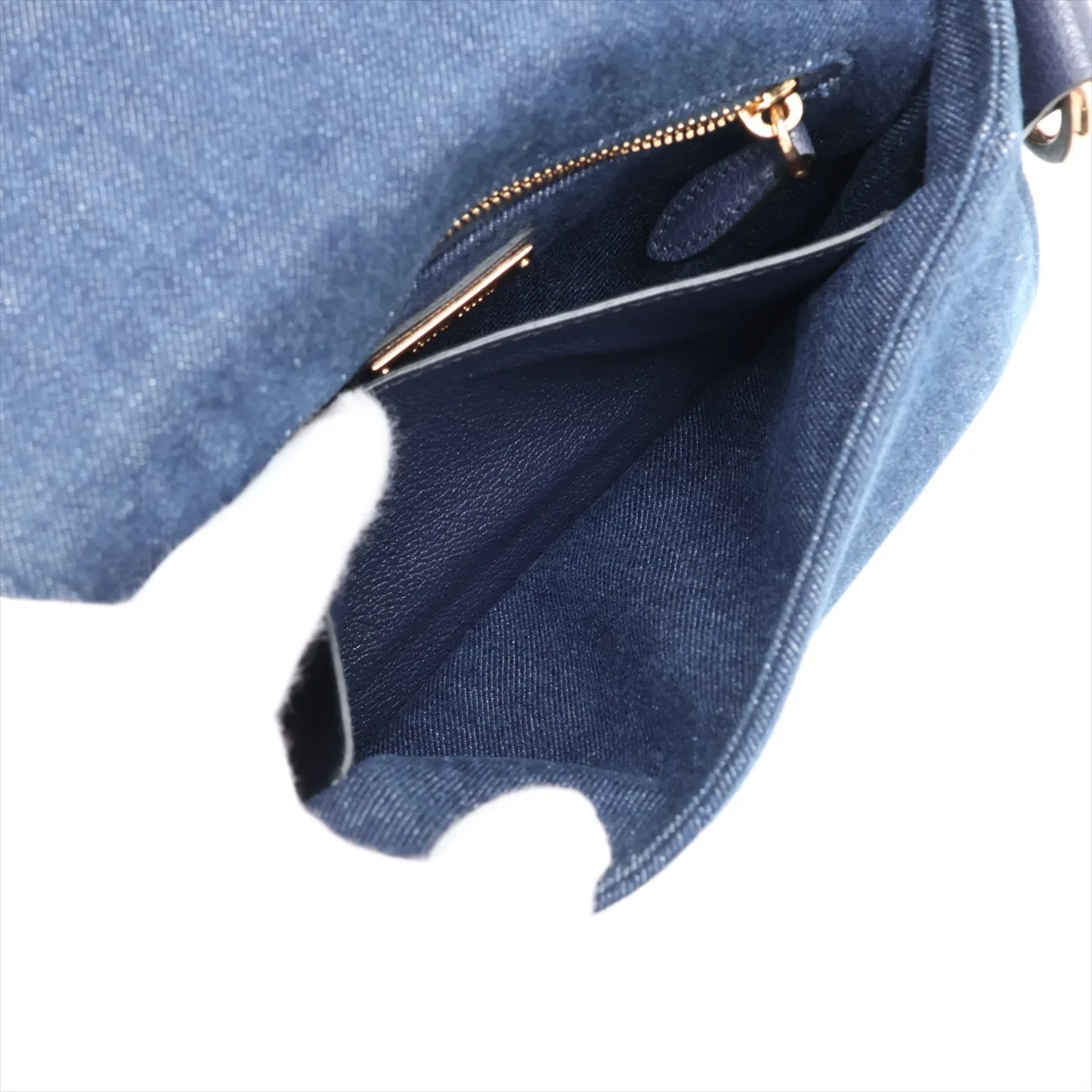 Matelassé Denim x Leather Shoulder Bag, Navy — view 8