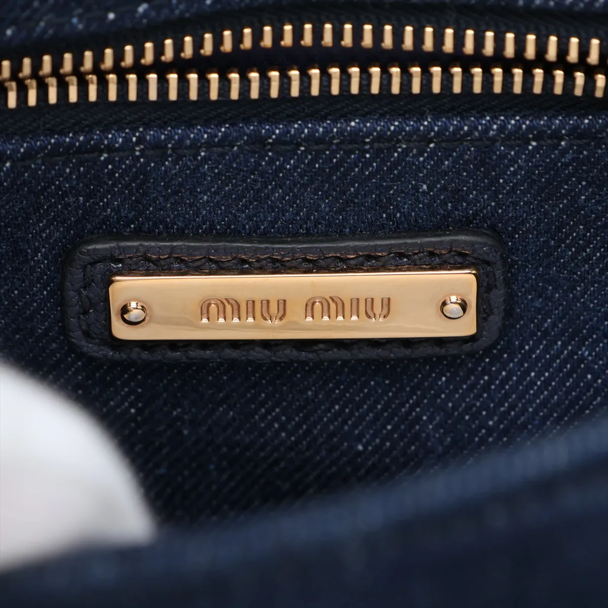 Matelassé Denim x Leather Shoulder Bag, Navy — view 9
