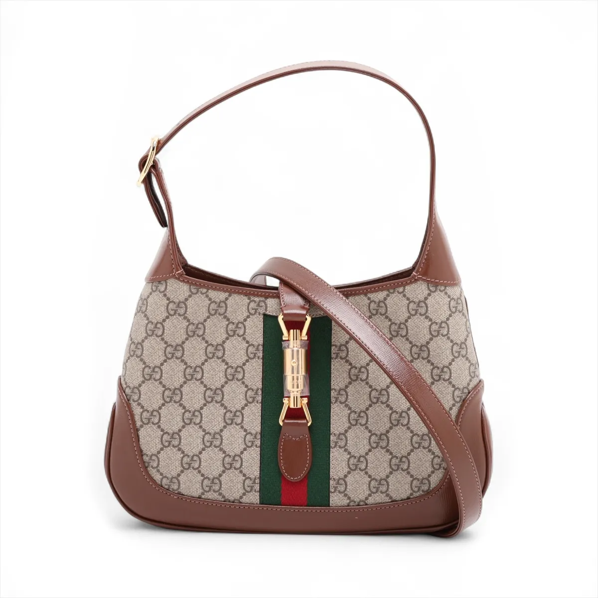 GG Supreme Jackie 1961 636706 PVC x Leather 2-Way Shoulder Bag Beige x Brown