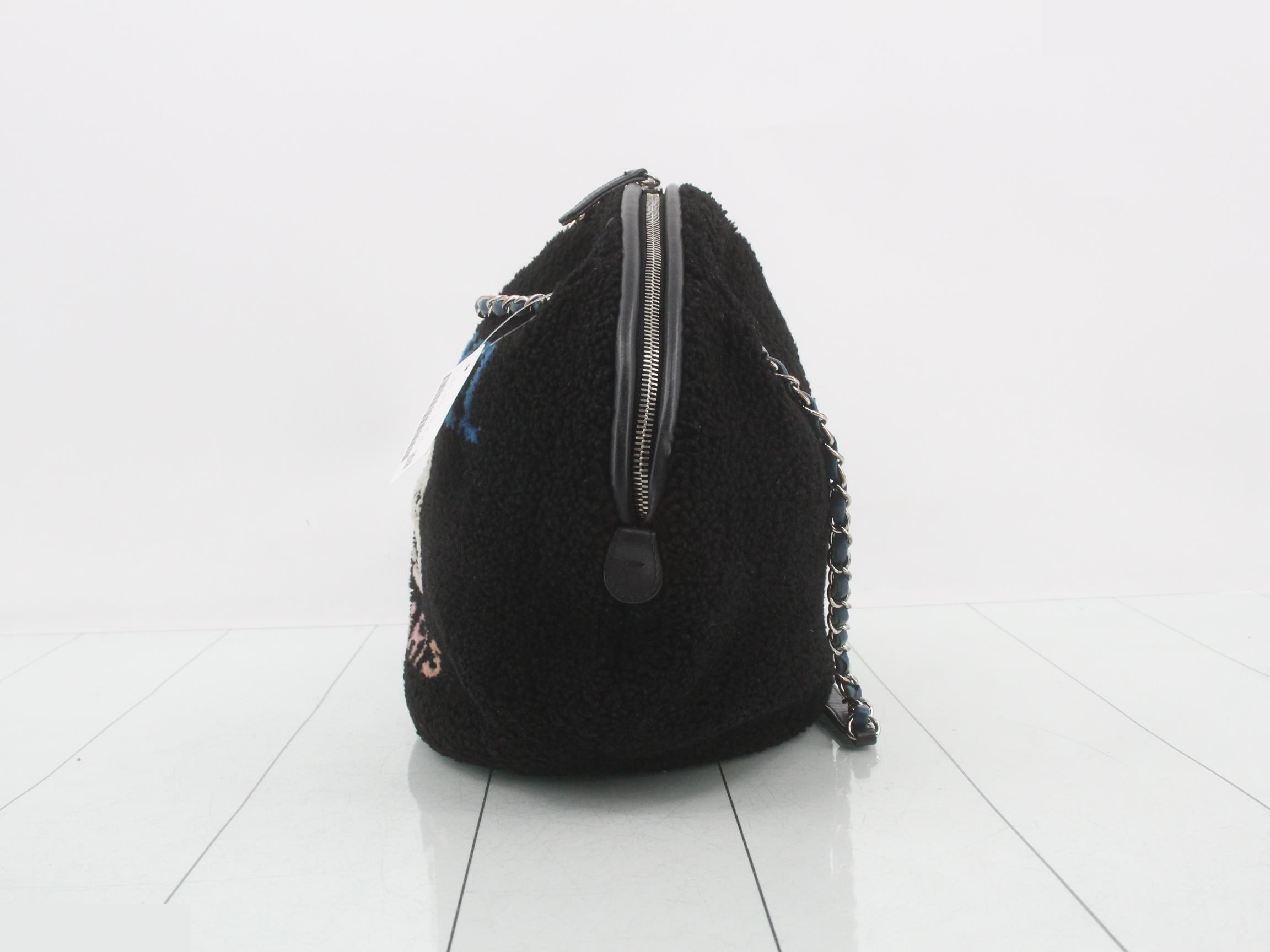 Deauville Wool Chain Shoulder Bag, Black — view 3