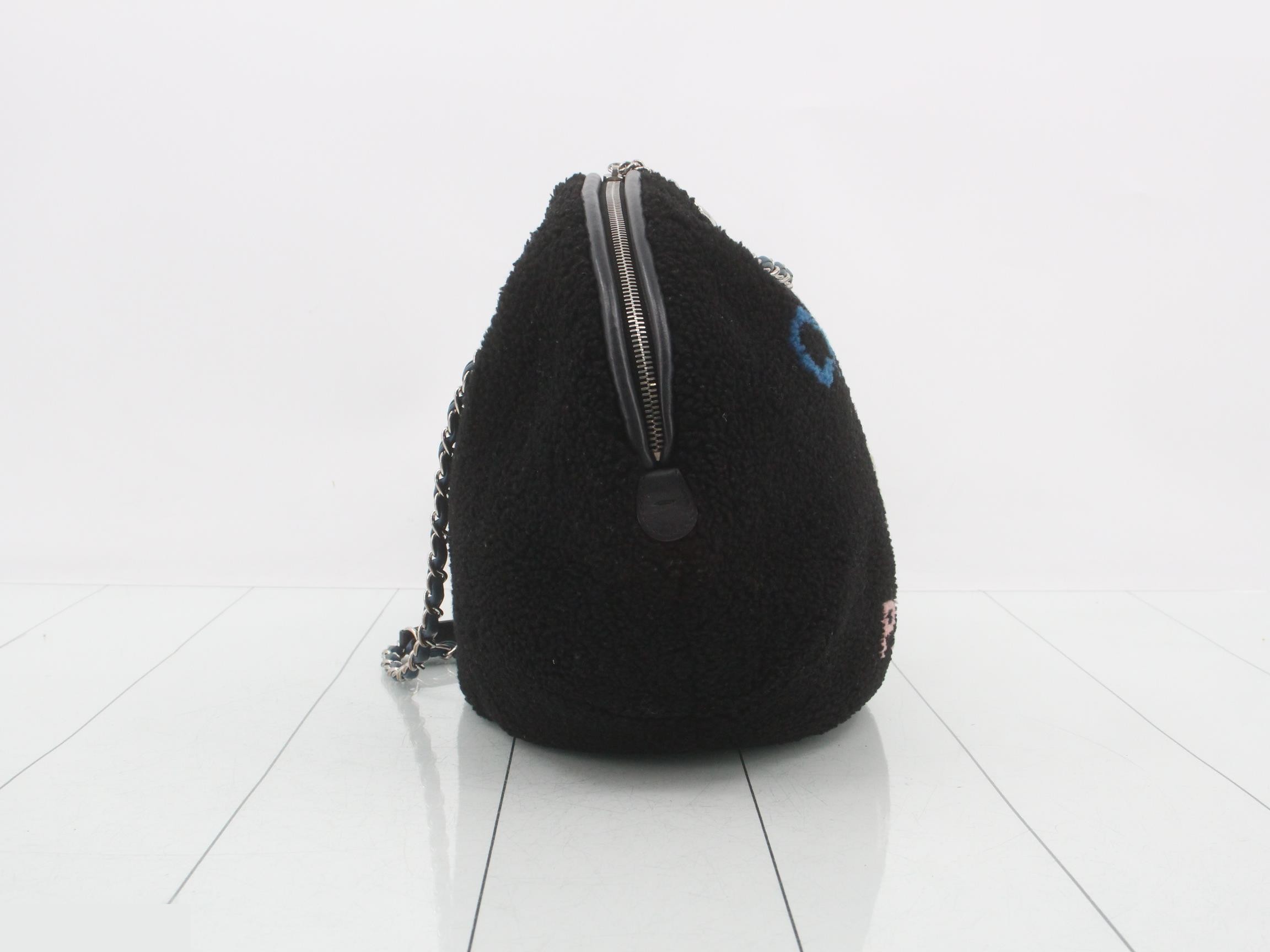 Deauville Wool Chain Shoulder Bag, Black — view 4