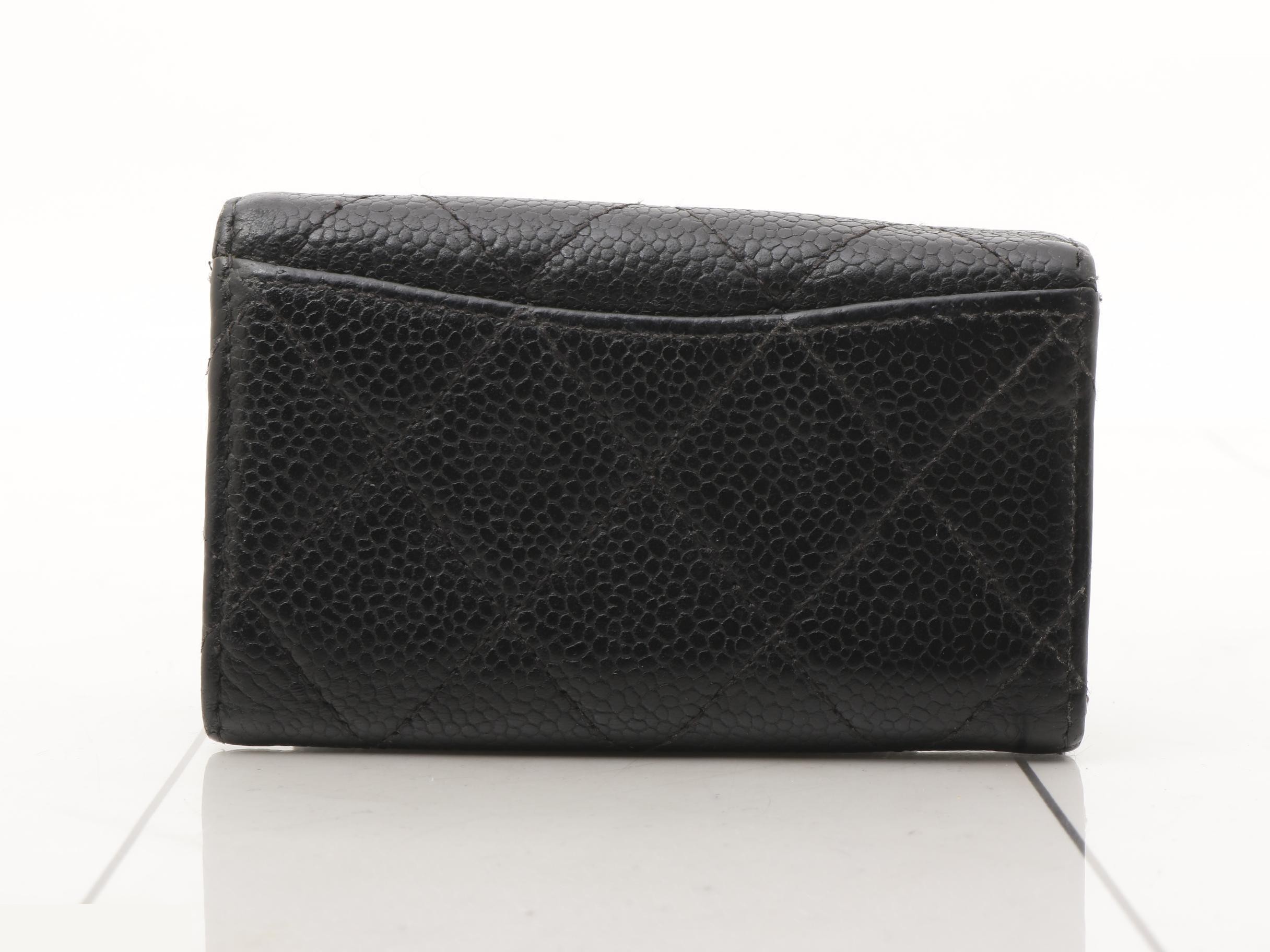 Caviar leather (bag) and key case, black, gold hardware. — view 2
