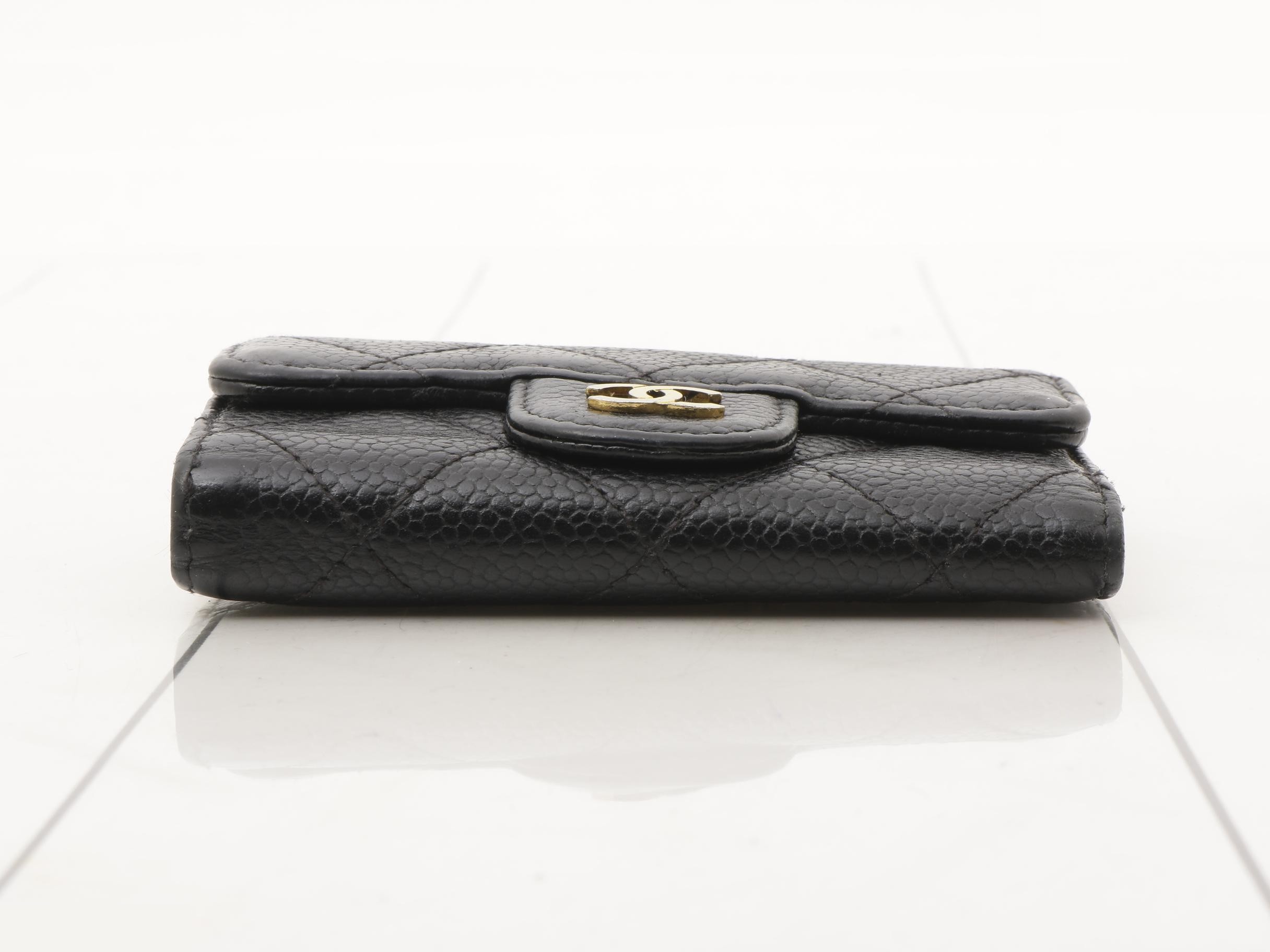 Caviar leather (bag) and key case, black, gold hardware. — view 3