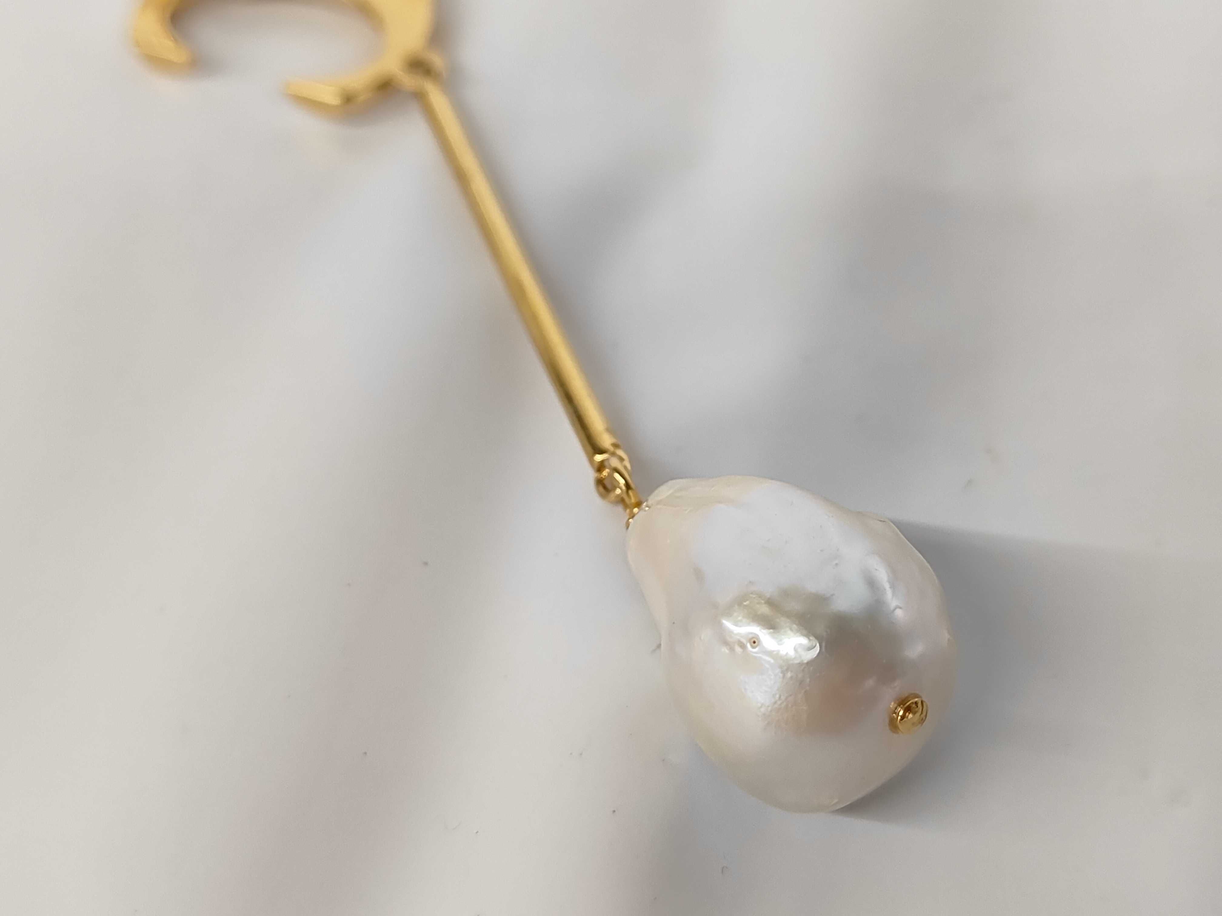 Darcy Baroque Pearl Logo Gold Earrings — view 9