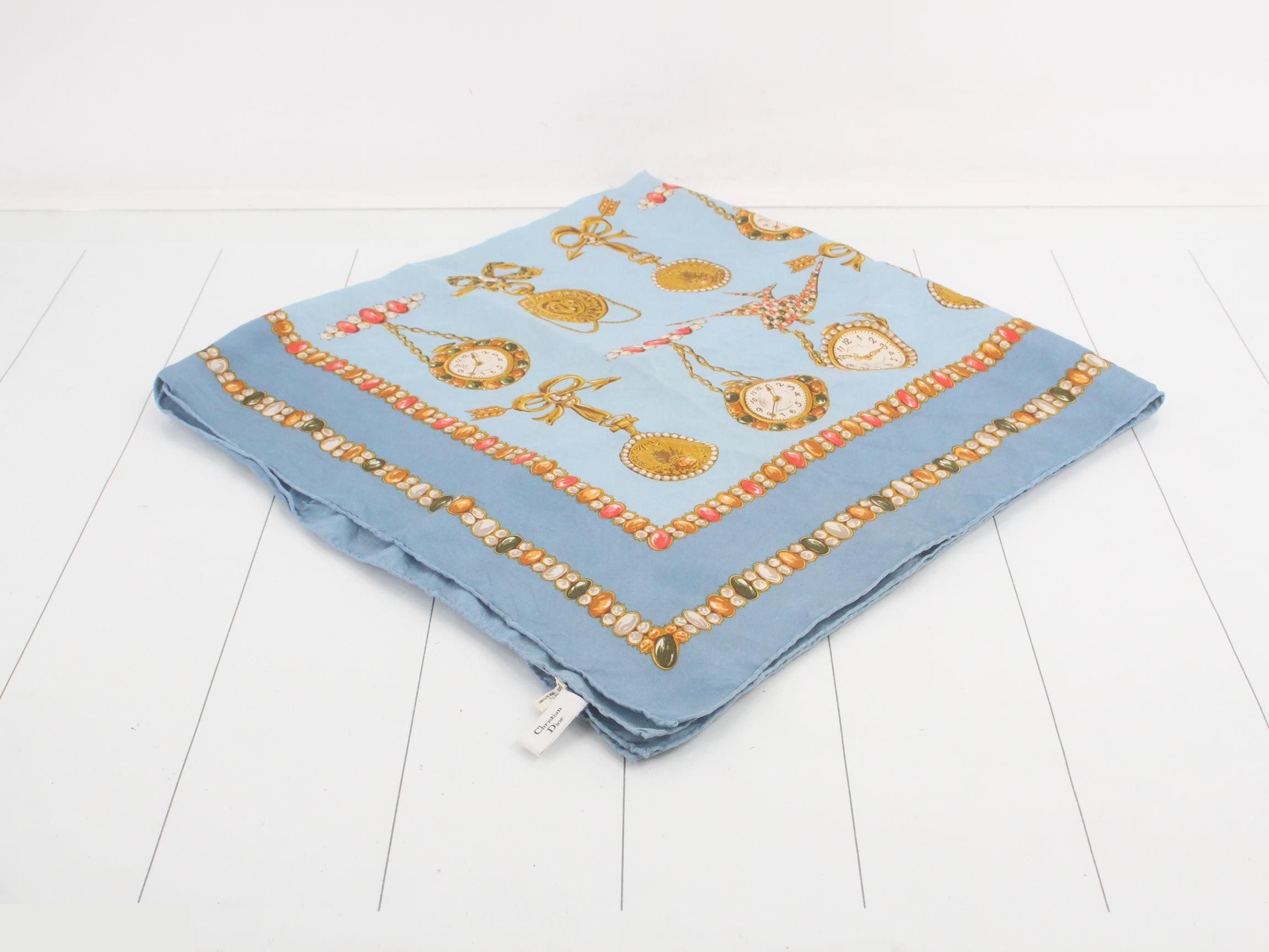 silk scarf pocket watch bird blue — view 2