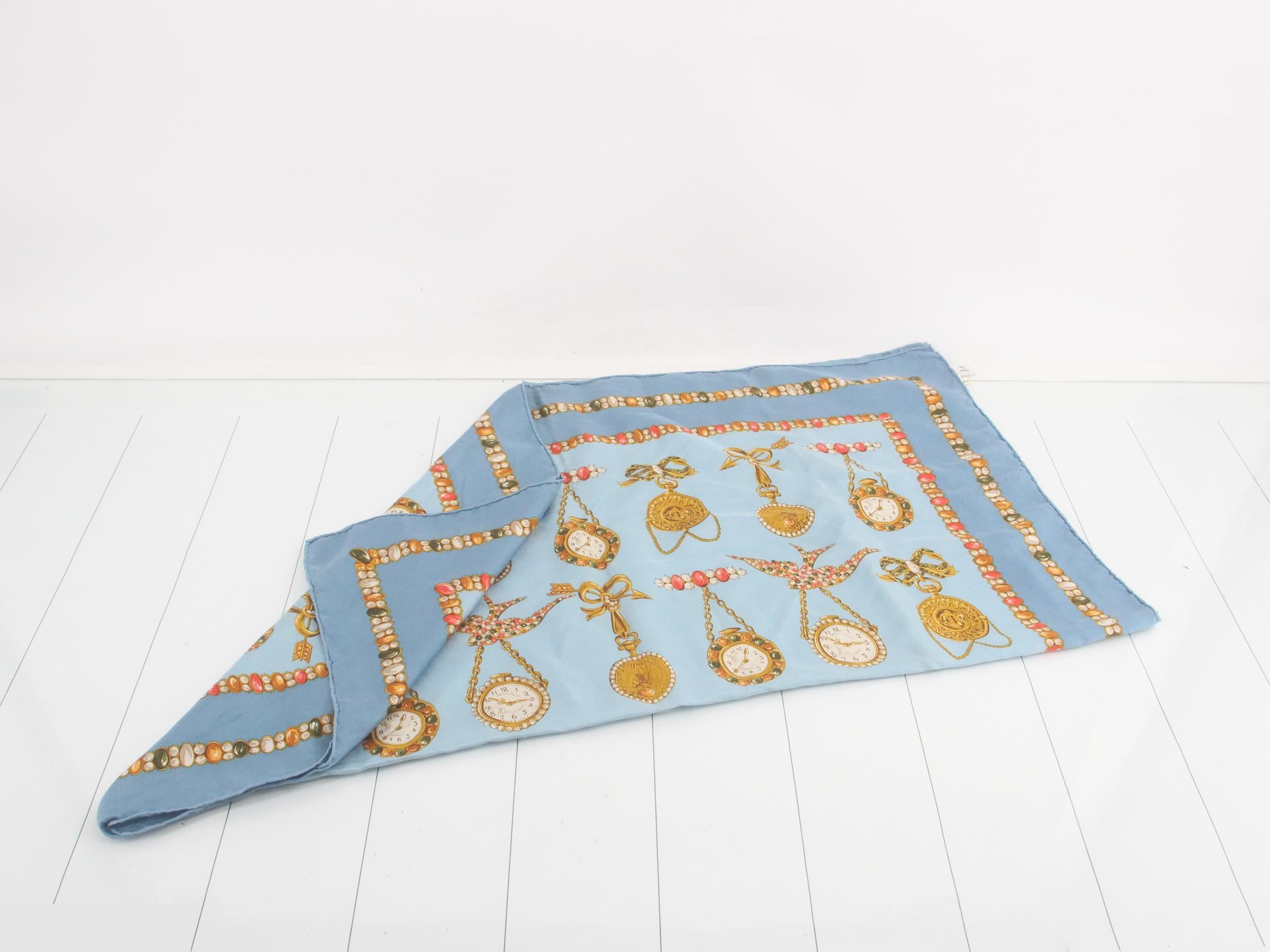 silk scarf pocket watch bird blue — view 3
